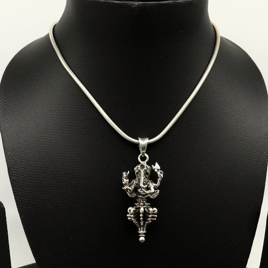 Sterling silver Lord Ganesha pendant from TRIBAL ORNAMENTS, unisex handmade jewelry with intricate design and personalized style.