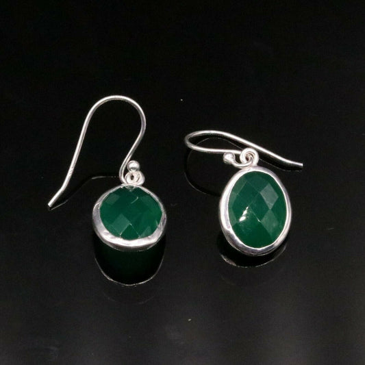 925 SILVER HOOPS DROP DANGLE EARRING FABULOUS GREEN ONYX GIFTING JEWELRY s137 - TRIBAL ORNAMENTS