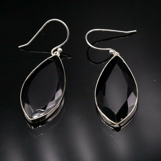 EXCELLENT GIFTING JEWELRY BLACK ONYX 925 SILVER HOOPS DROP DANGLE EARRING s129 - TRIBAL ORNAMENTS