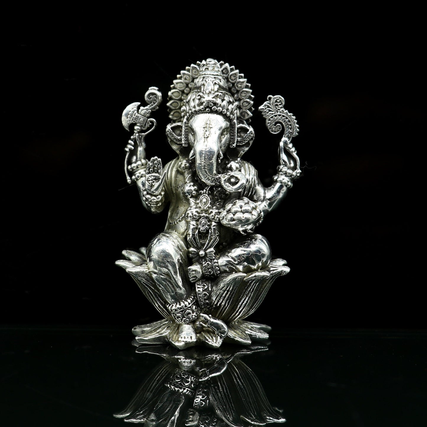 2" 925 Sterling silver handmade customized Hindu idols Lakshmi and Ganesha statue, puja article figurine, home décor Diwali puja art2122 - TRIBAL ORNAMENTS