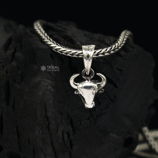 925 pure silver divine BULL face pendant best gifting pendant, wheat chain necklace locket best gifting delicate unisex jewelry nsp734 - TRIBAL ORNAMENTS