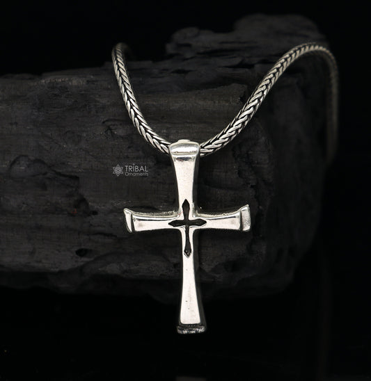 925 pure silver divine CROSS pendant best gifting pendant, wheat chain necklace locket best gifting delicate unisex jewelry nsp745 - TRIBAL ORNAMENTS