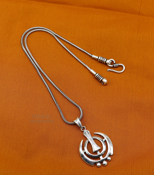 925 sterling silver customized design khalsa Waheguru symbol pendant, sikha Sardar logo pendant, best blessing pendant from india ssp1558 - TRIBAL ORNAMENTS