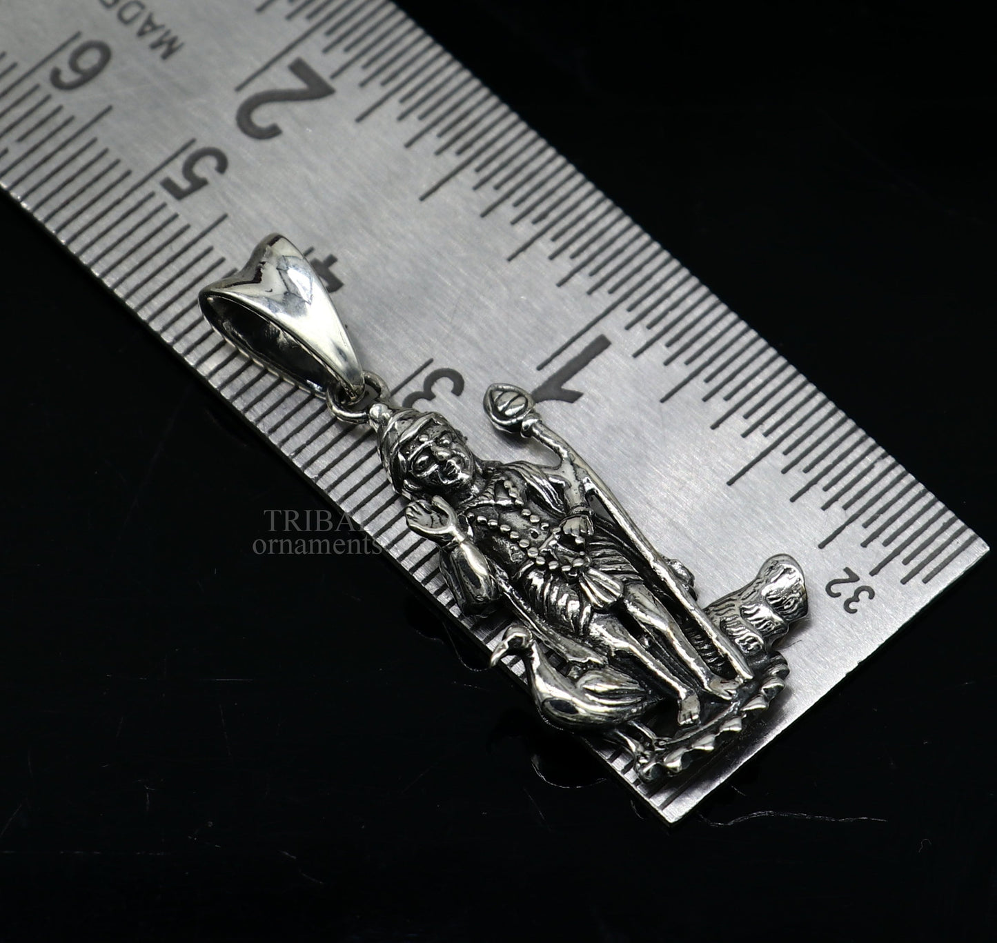 Sterling silver Divine Lord Murugan Karthikeya pendant, vintage handmade jewelry with intricate design, elegant silver pendant.