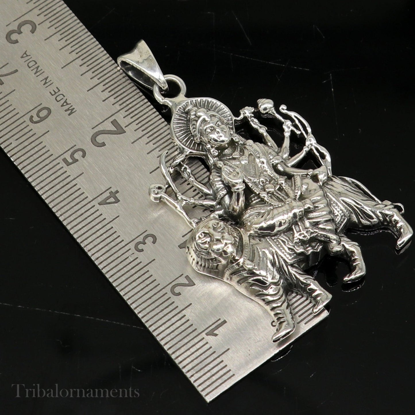 925 silver Goddess Bhawani Durga Mataji pendant, tribal unisex jewelry, detailed divine goddess locket, tribal ornaments jewelry.
