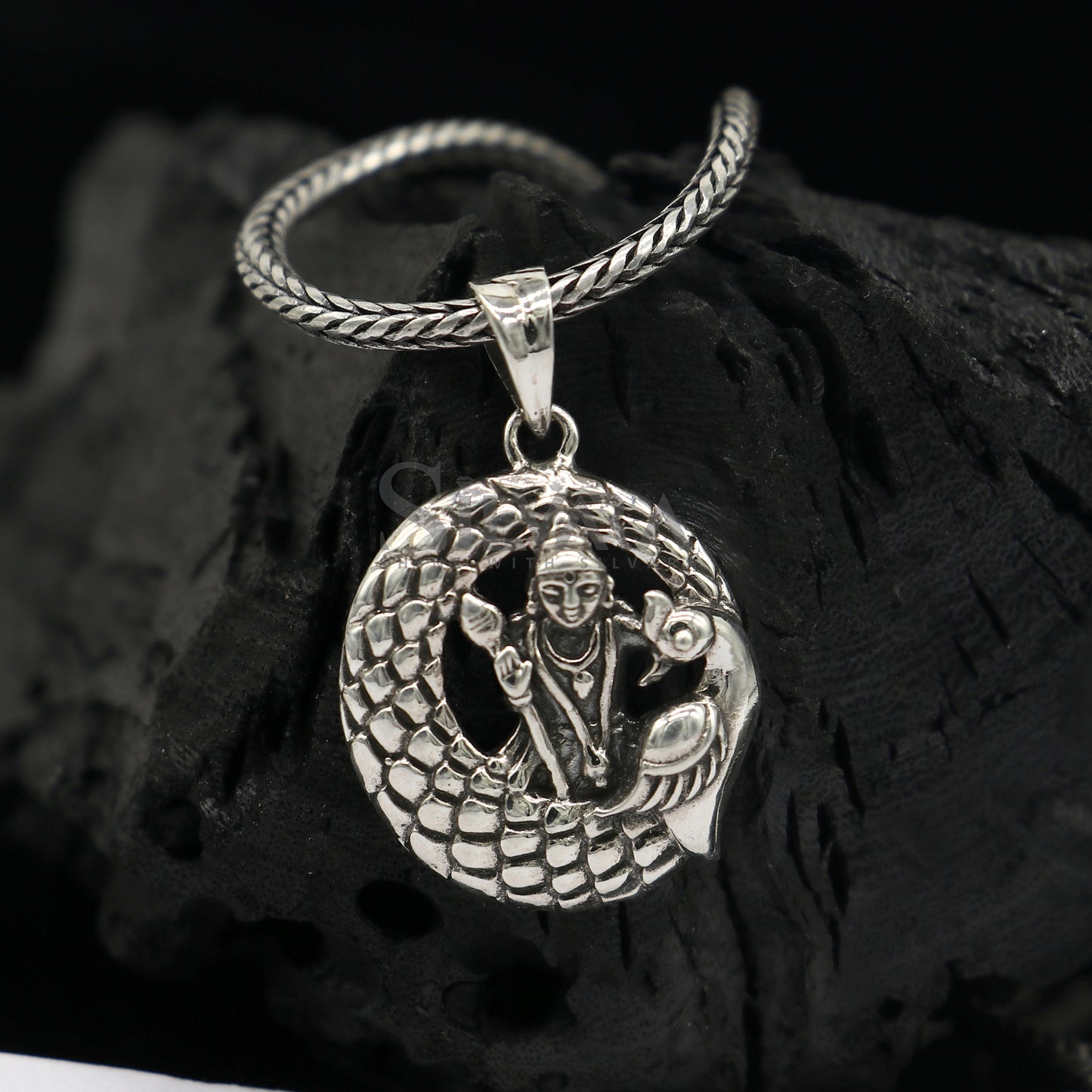Sterling silver Divine Lord Murugan Karthikeya pendant, vintage handmade tribal jewelry, elegant design, detailed traditional craftsmanship