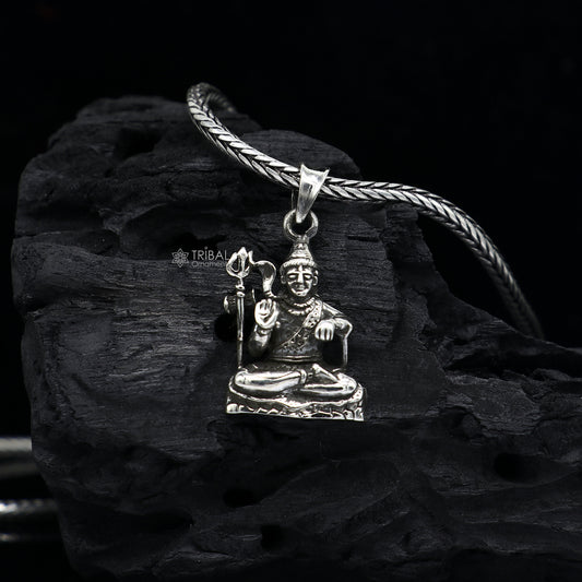 925 sterling silver Divine lord shiva pendant, excellent vintage designer silver handmade holy blessing pendant jewelry nsp696 - TRIBAL ORNAMENTS