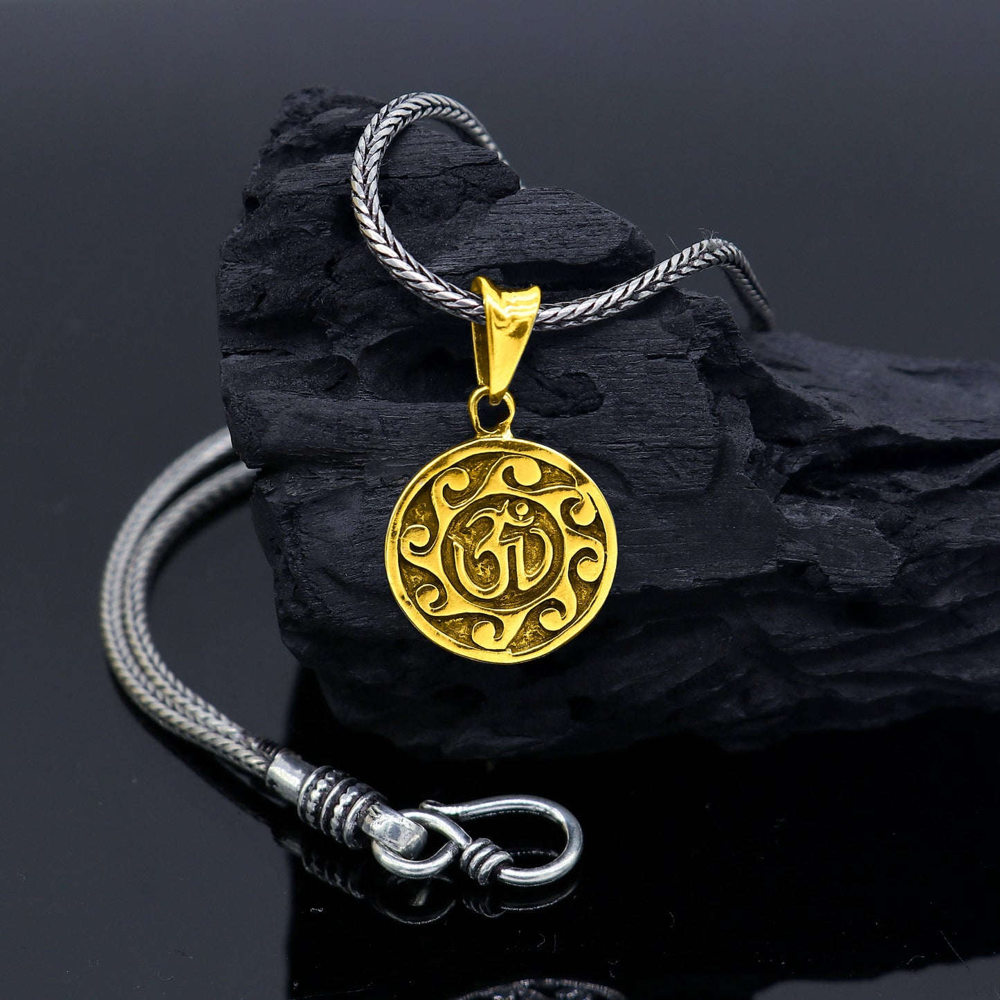 925 sterling silver Divine 'Aum' OM pendant by TRIBAL ORNAMENTS, handcrafted tribal jewelry with good luck symbolism
