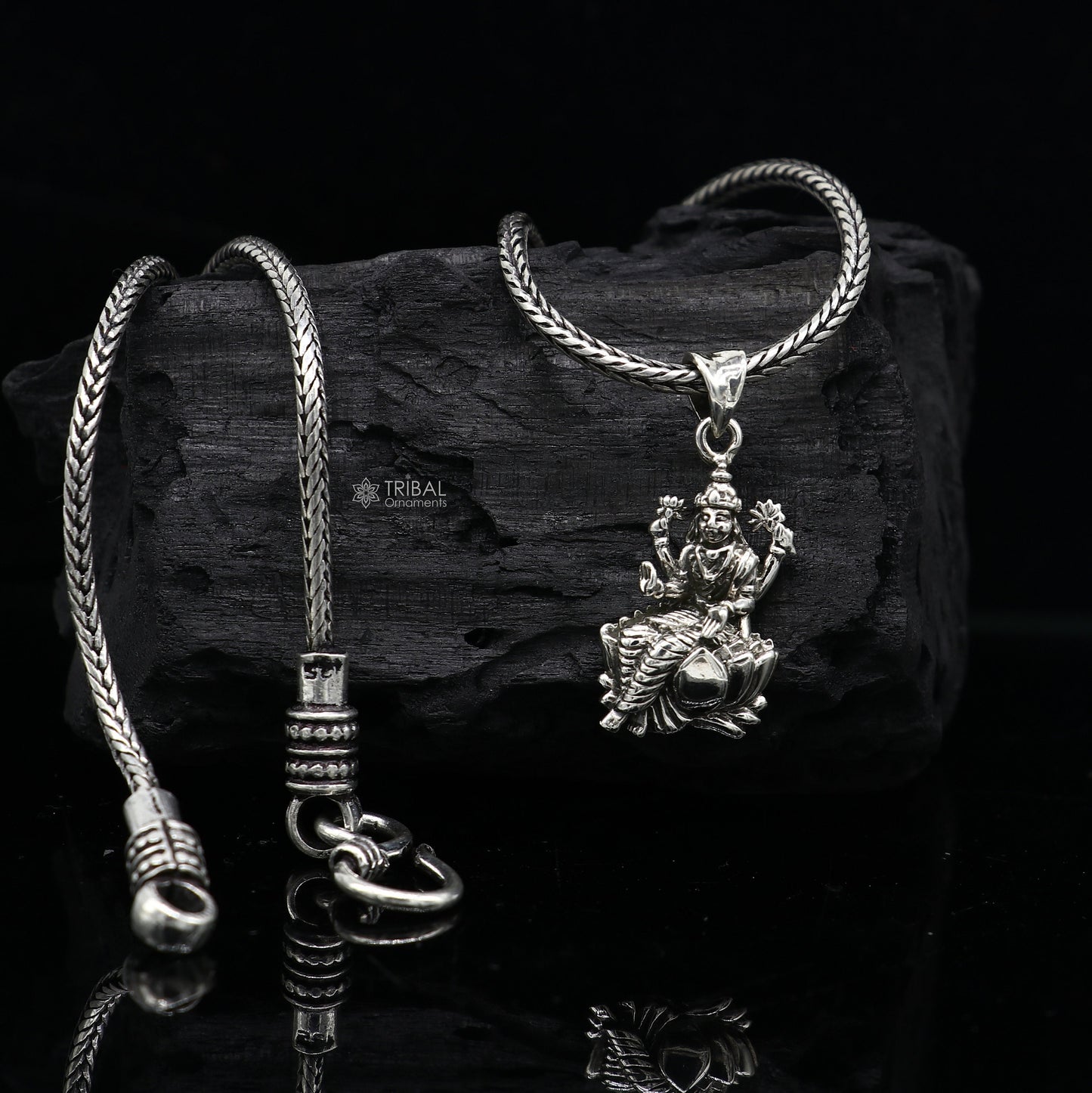 925 Sterling silver Goddess Saraswati pendant, handmade tribal jewelry featuring intricate design for students.