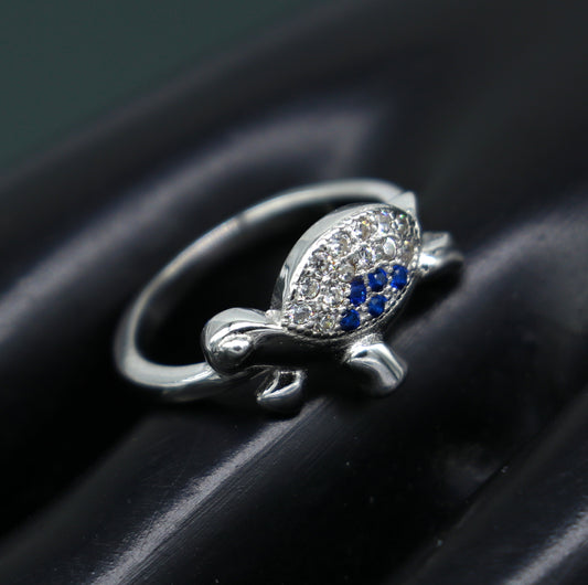 Sterling silver tortoise ring with AD stone, unisex stylish design, elegant and suitable for daily wear or gifting.