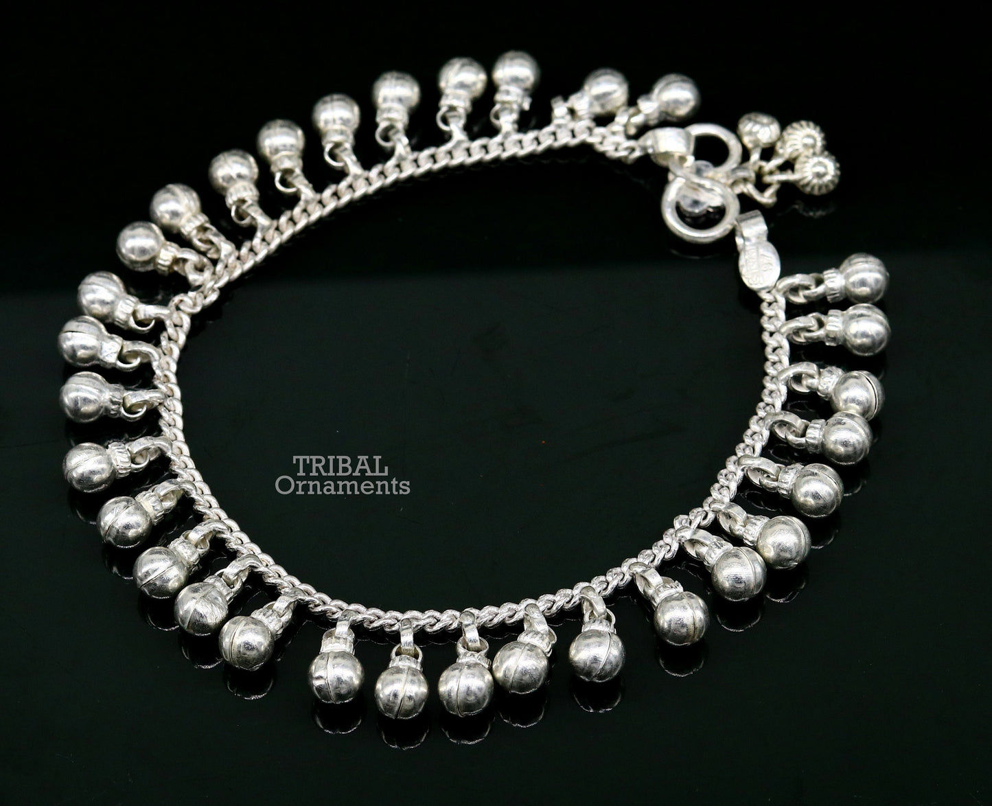 10.5" Long handmade sterling silver amazing jingling bells ankle bracelet, gorgeous noisy anklets customized belly dance jewelry ank462 - TRIBAL ORNAMENTS