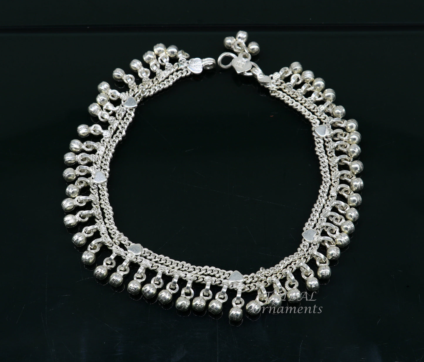 10.5" Long handmade sterling silver amazing noisy bells ankle bracelet, gorgeous charm anklets customized belly dance gifting jewelry ank476 - TRIBAL ORNAMENTS