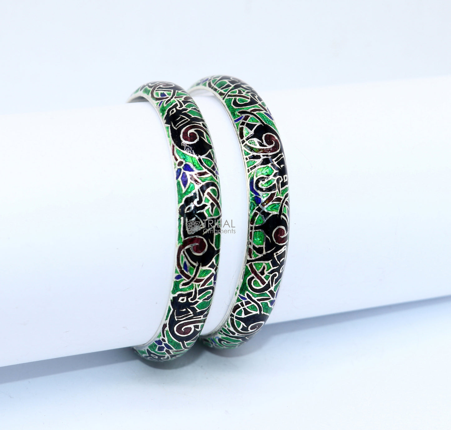 925 Sterling silver handmade amazing meenakari (color enamel )bangle bracelet elephant design Cultral trendy style jewelry from india nba356 - TRIBAL ORNAMENTS