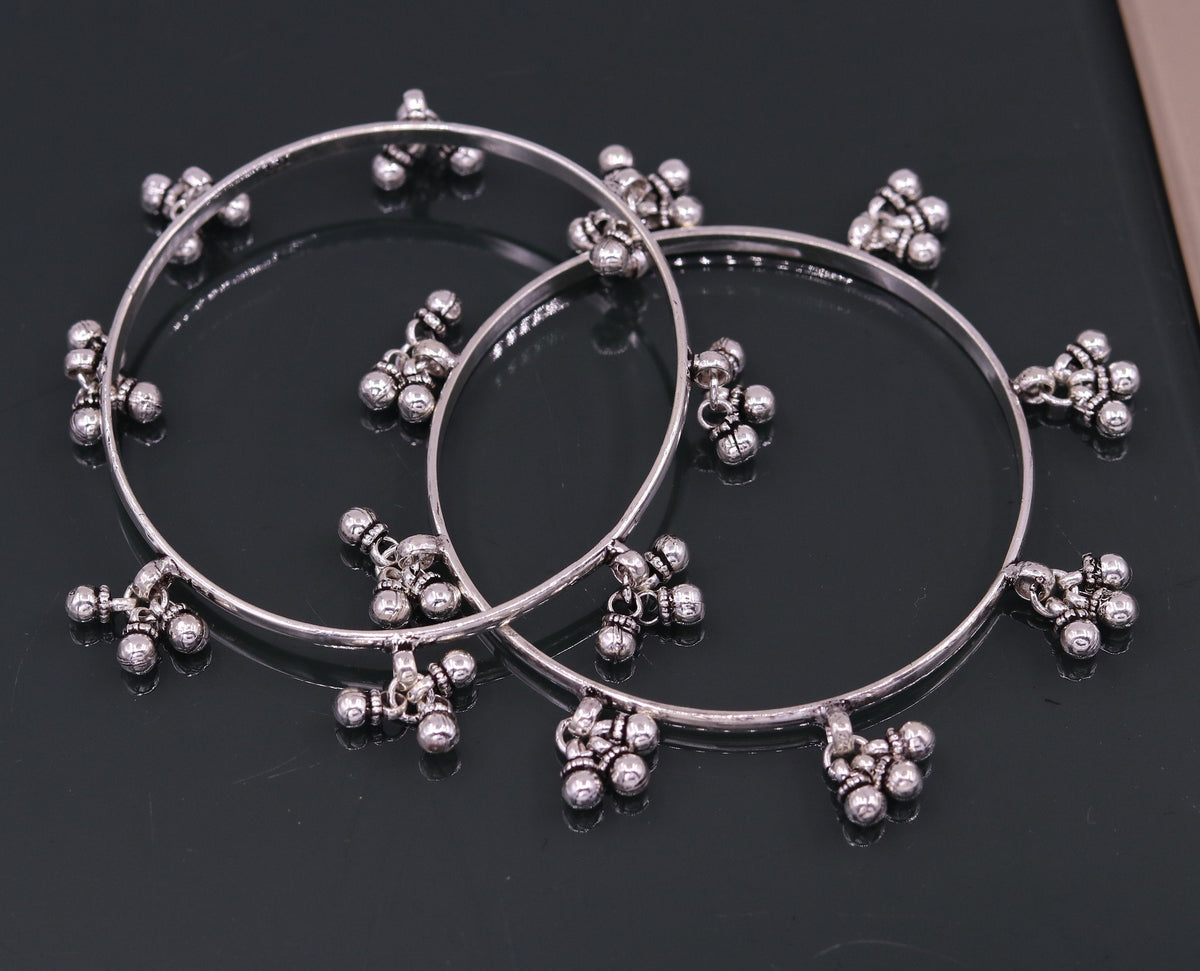 925 sterling silver tribal charm bangle bracelet with intricate design, perfect for belly dance or stylish gift for her.