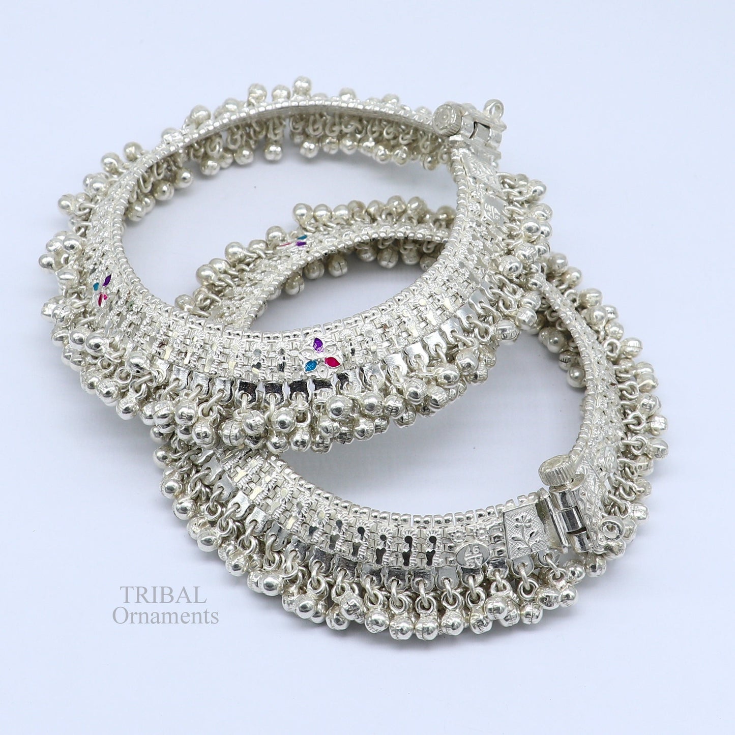 Amazing noisy jingling bells heavy solid sterling silver anklet, excellent foot bracelet, amazing belly dance tribal jewelry india ank457 - TRIBAL ORNAMENTS