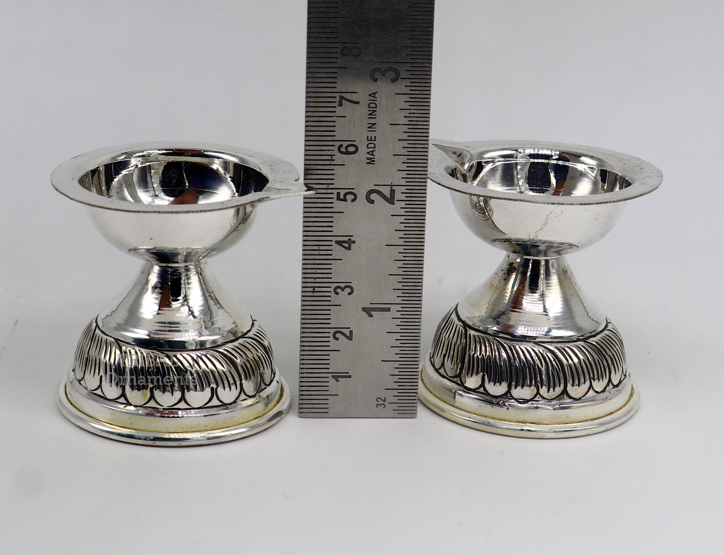 925 sterling silver customized chitai work oil lamp, traditional silver Deepak with intricate temple design for puja rituals.