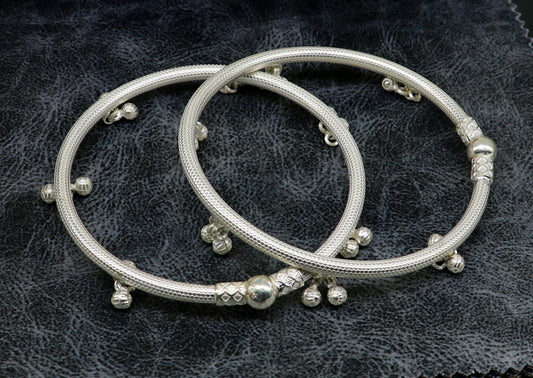 Sterling silver handmade gorgeous foot bangle bracelet kada, excellent jingling bells tribal customized anklet belly dance jewelry nsfk22 - TRIBAL ORNAMENTS