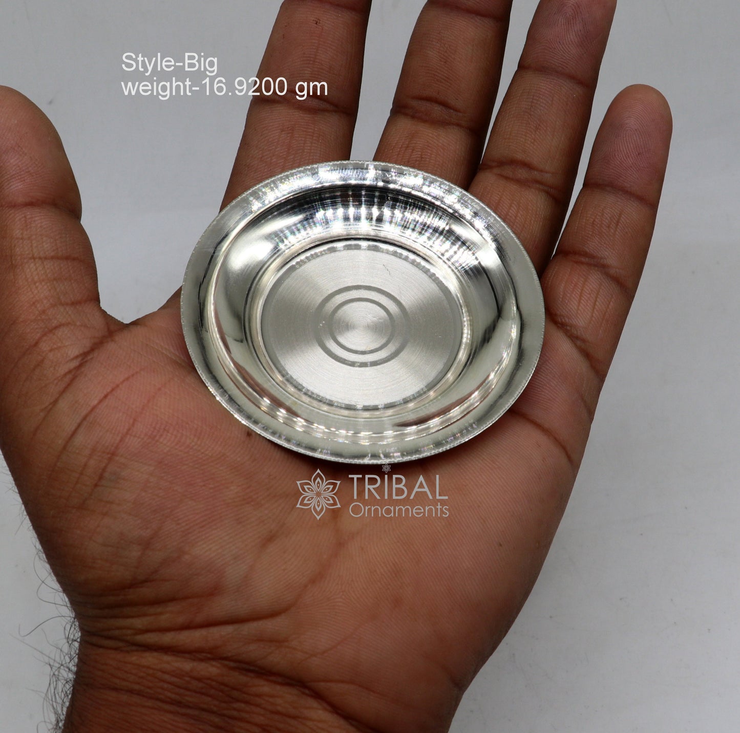 Small handmade 925 silver Tilak bowl for saffron, sandal, or kumkum, featuring traditional tribal design by TRIBAL ORNAMENTS.