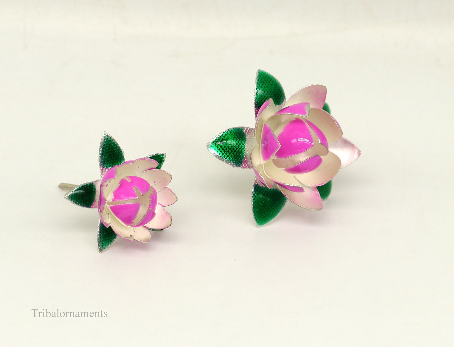 Solid sterling silver handmade small lotus flower puja god temple article, excellent customized enamel silver worshipping articles su448 - TRIBAL ORNAMENTS