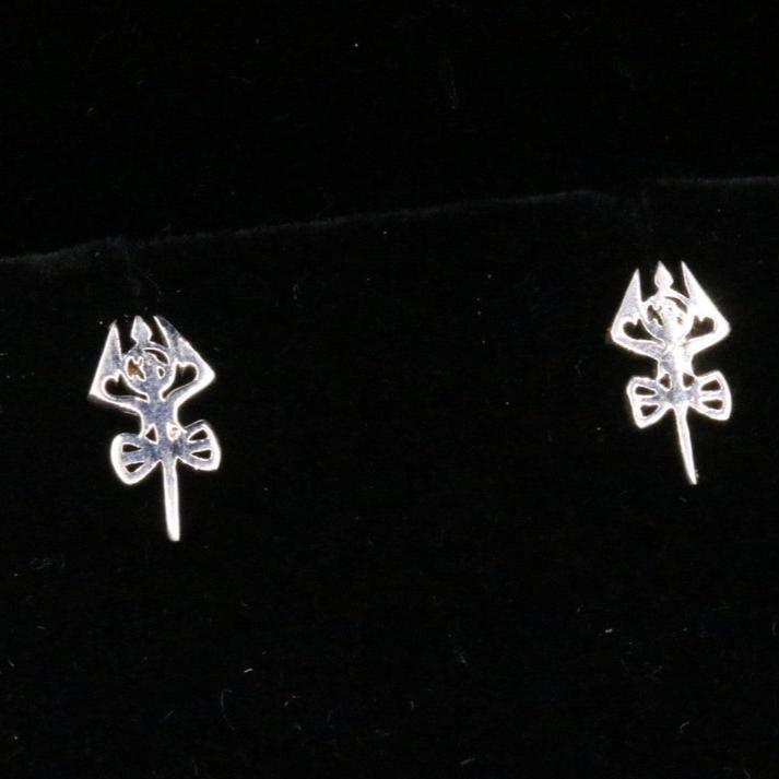 Unisex 925 sterling silver trident stud earrings by TRIBAL ORNAMENTS featuring a detailed trident design for men and women.