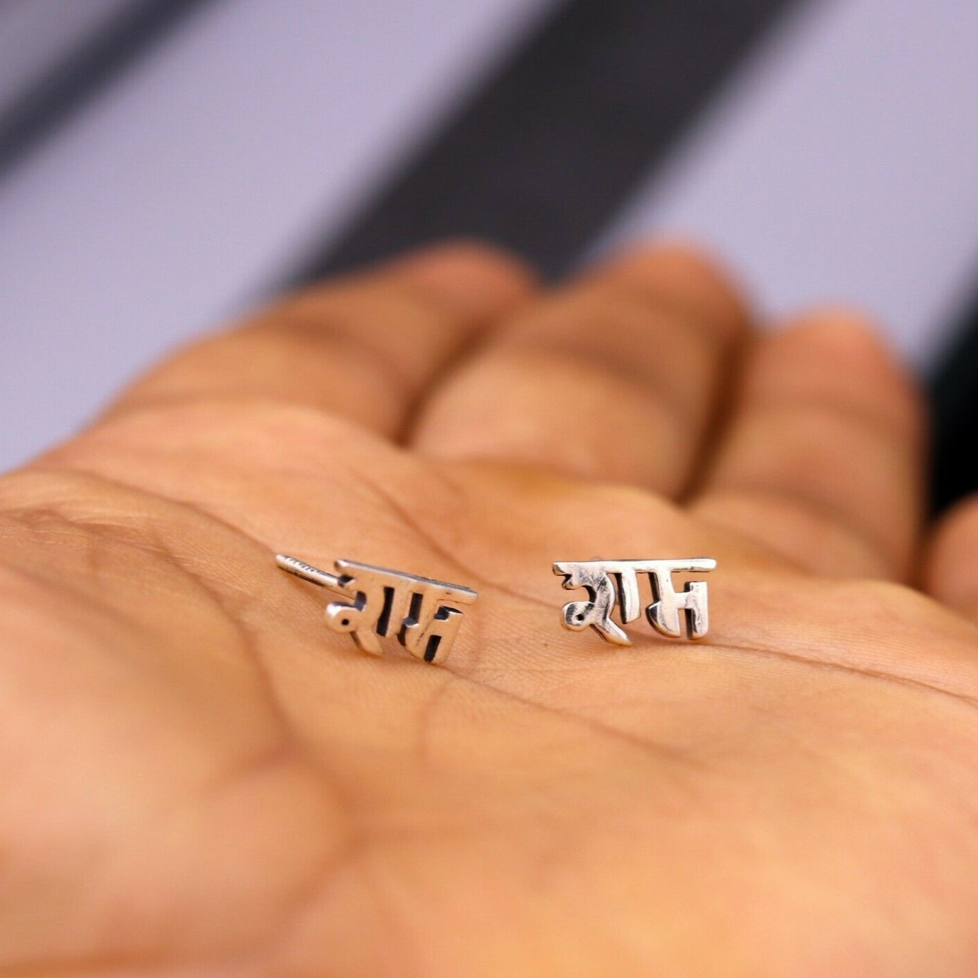 INDIAN LORD RAMA STUD 925 SILVER STUD EARRINGS MARYADA PURSHOTAM KING RAMA S-131 - TRIBAL ORNAMENTS