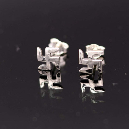 Sterling silver handmade swastika stud earring fabulous indan idol symbol earring jewelry for unisex ss - TRIBAL ORNAMENTS