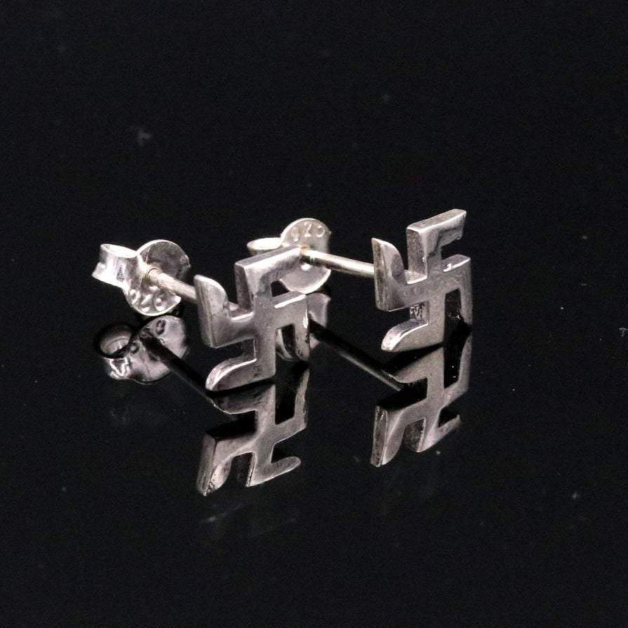 Sterling silver handmade swastika stud earring fabulous indan idol symbol earring jewelry for unisex ss - TRIBAL ORNAMENTS