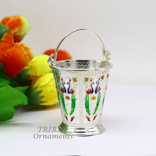 925 sterling silver handmade fabulous vintage style bucket toy for puja or worshipping, Diwali puja article utensils su975 - TRIBAL ORNAMENTS