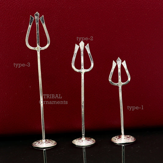925 sterling silver customized lord Shiva trident with damaru, silver article, silver temple accessories from India, shiva trishul su763 - TRIBAL ORNAMENTS