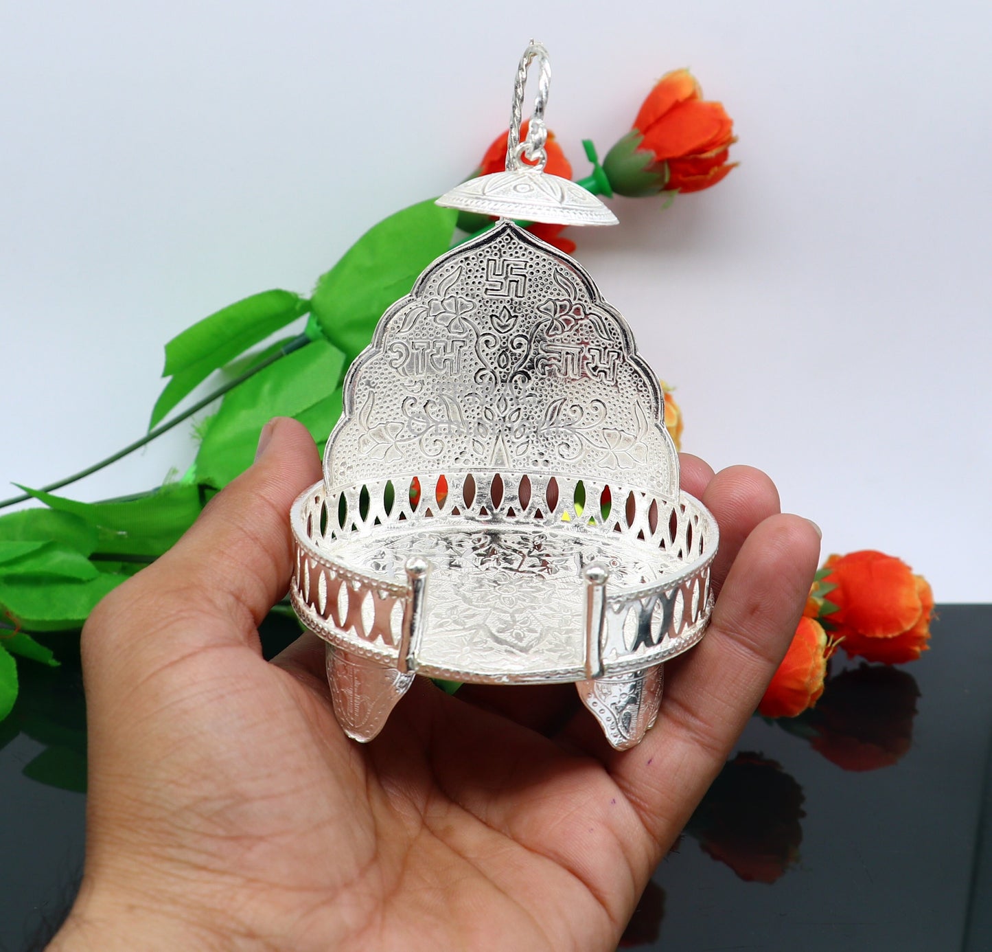 925 sterling silver Handmade Divine Singhasan, idol krishna Bal Gopala throne, god statue's stand chair, temple art puja article su801 - TRIBAL ORNAMENTS