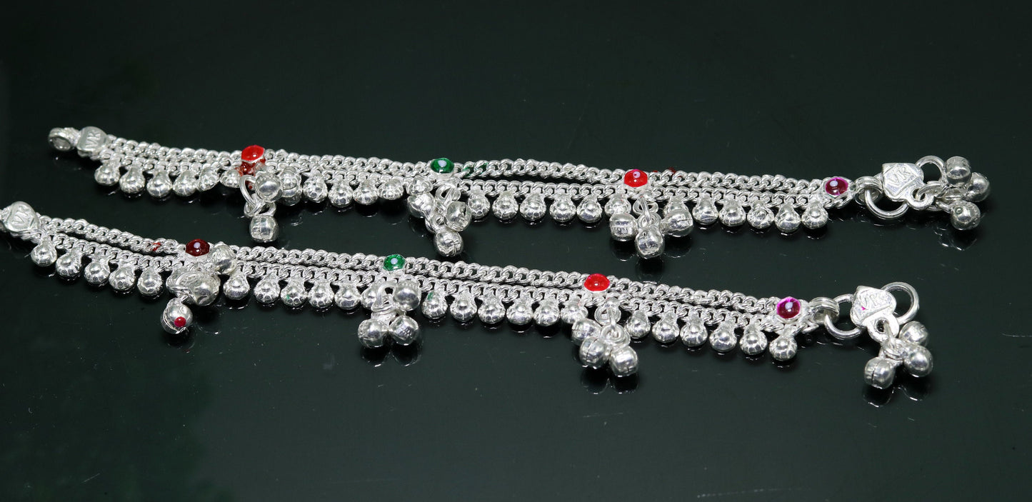Sterling silver handmade baby ankle bracelet with noisy sound bells and customized charm, suitable for kids and belly dance jewelry.
