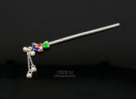 4 inches sterling silver handmade idol baby Krishna small flute, silver Bansuri, Laddu Gopala flute, little Krishna flute puja art su960 - TRIBAL ORNAMENTS