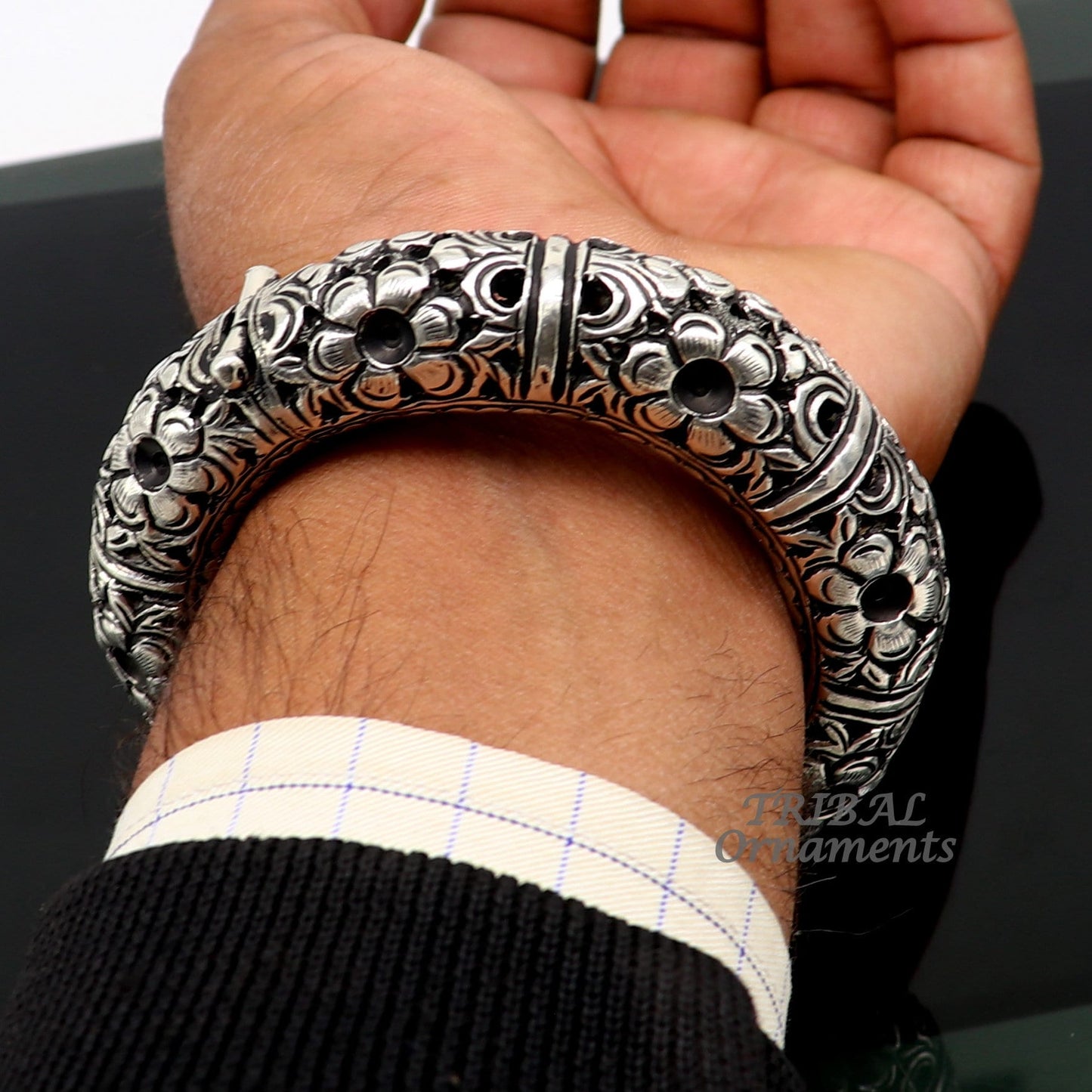 925 sterling silver handmade chitai work bangle bracelet kada unisex customized gifting men's kada jewelry nsk568 - TRIBAL ORNAMENTS