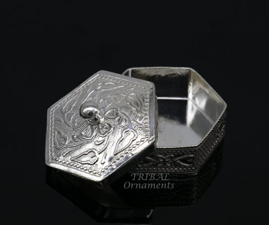 925 sterling silver trinket box, kajal box/casket box bridal polygon shape sindur box collection, container box, eyeliner box gifting stb402 - TRIBAL ORNAMENTS