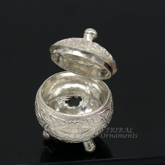 vintage style 925 sterling silver unique antique design handmade brides eyes kajal box, kumkum sindur box, small trinket box article stb398 - TRIBAL ORNAMENTS