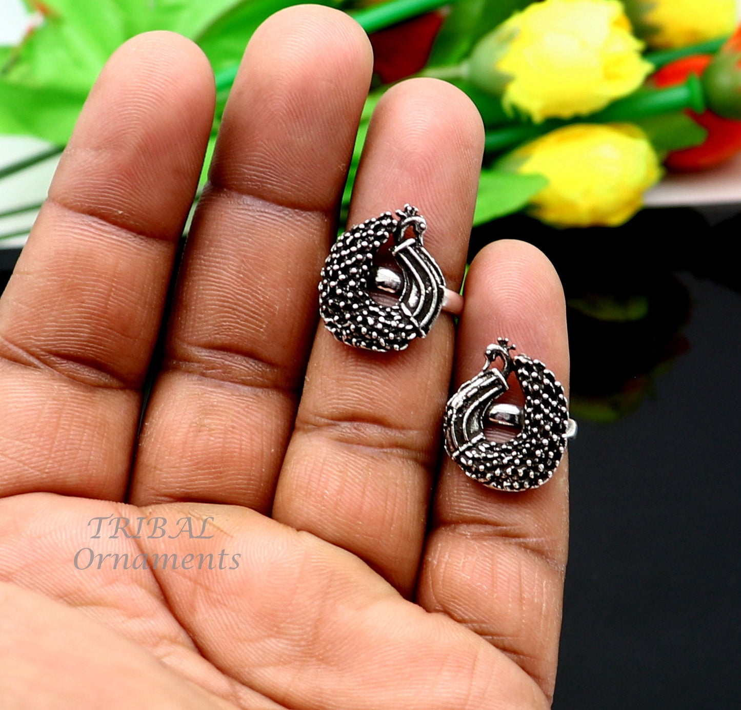 925 sterling silver elegant peacock design handmade toe ring, toe band stylish women's brides jewelry, india traditional jewelry ytr46 - TRIBAL ORNAMENTS