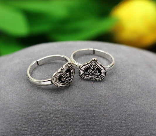 925 sterling silver gorgeous heart design handmade toe ring, toe band stylish women's brides jewelry, india traditional jewelry ytr51 - TRIBAL ORNAMENTS