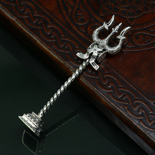 925 Sterling silver handmade lord Shiva trident with Damaru, fabulous craftsmanship Mahadev trishul, best collectible puja article art23 - TRIBAL ORNAMENTS