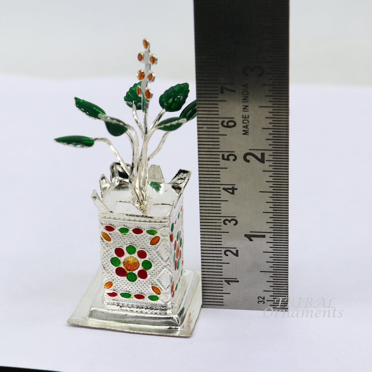 925 sterling silver handmade small tulsi plant basil rosary plant, puja temple article, excellent customized silver utensils article su924 - TRIBAL ORNAMENTS