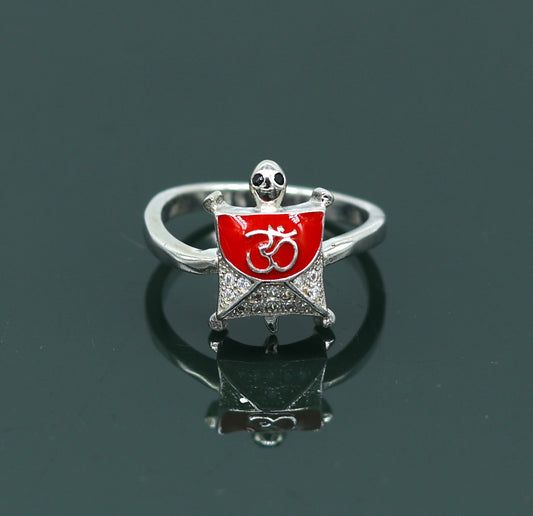 Red color 925 Sterling silver new fancy elegant tortoise ring, blessing aum or OM ring, amazing AD stone unisex gifting ring wsr13 - TRIBAL ORNAMENTS