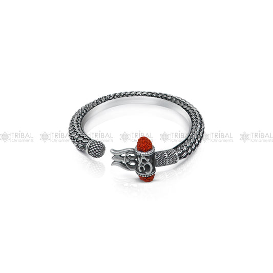 Lord Shiva trident / trishul design 925 sterling silver handmade bangle bracelet kada nsk850