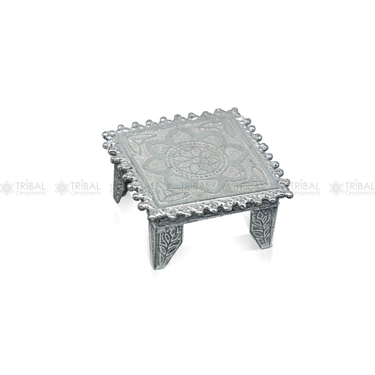 925 Sterling silver handmade customize small square shape table/bazot/chouki,home puja utensils temple art su1321