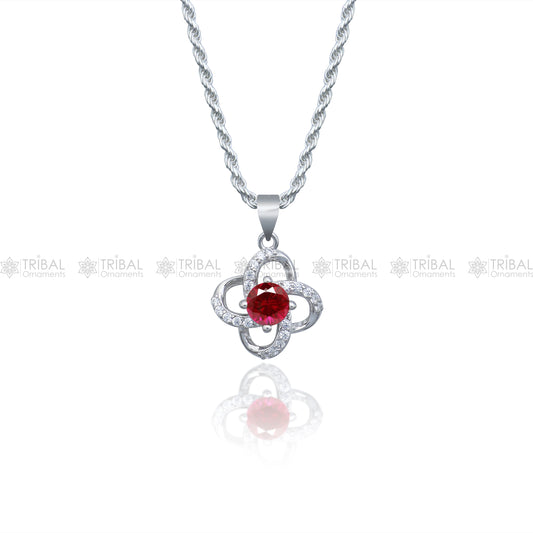 925 Sterling silver flower with Red diamond (rubby )  pendant set nsp963