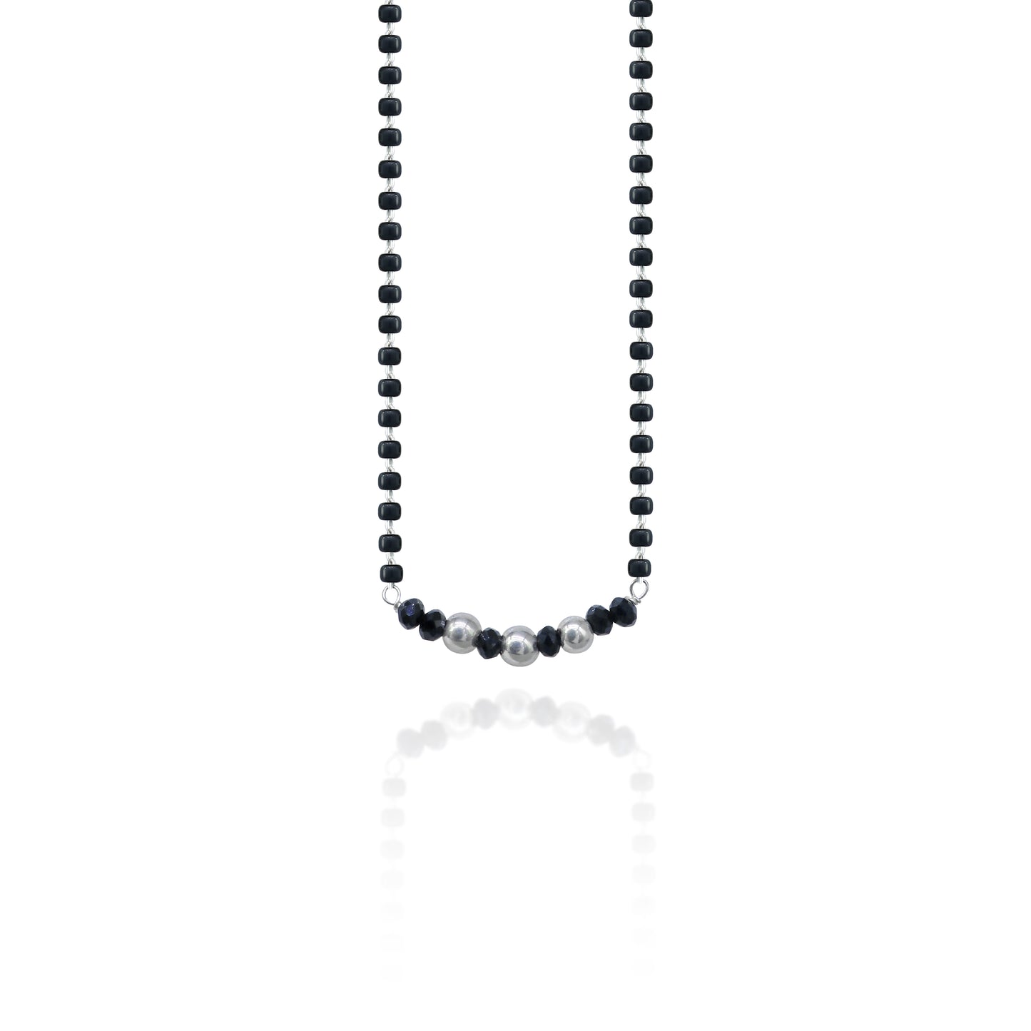 Elegant 925 sterling silver black beads chain necklace, gorgeous small stone design pendant, Mangalsutra chain beaded necklace set639 (Copy)