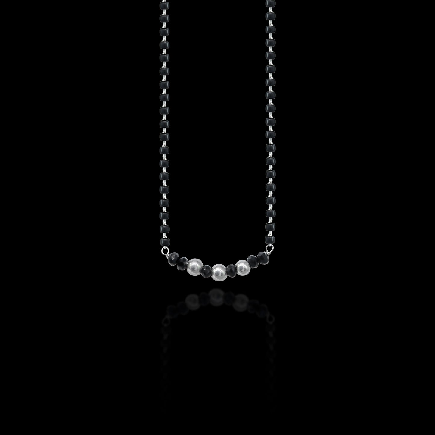 Elegant 925 sterling silver black beads chain necklace, gorgeous small stone design pendant, Mangalsutra chain beaded necklace set639 (Copy)