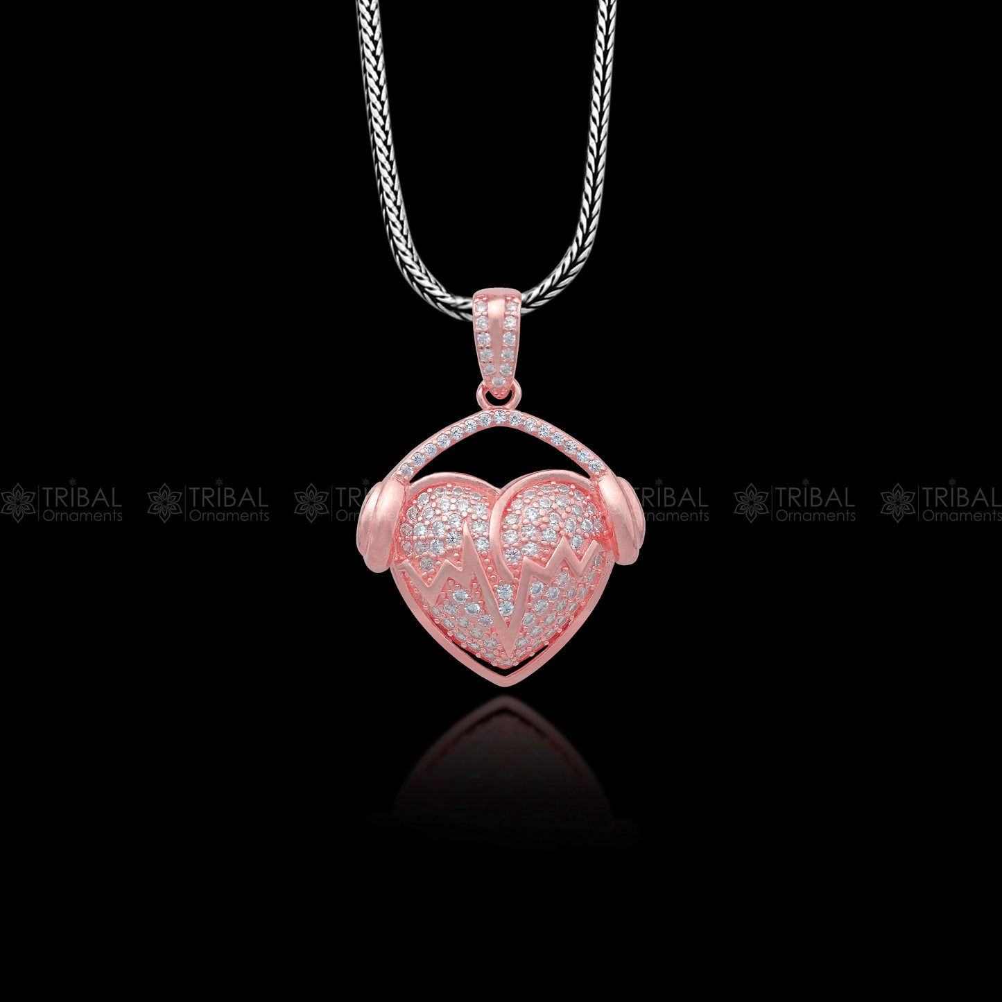 925 Sterling silver heart design rose gold polished pendant nsp950