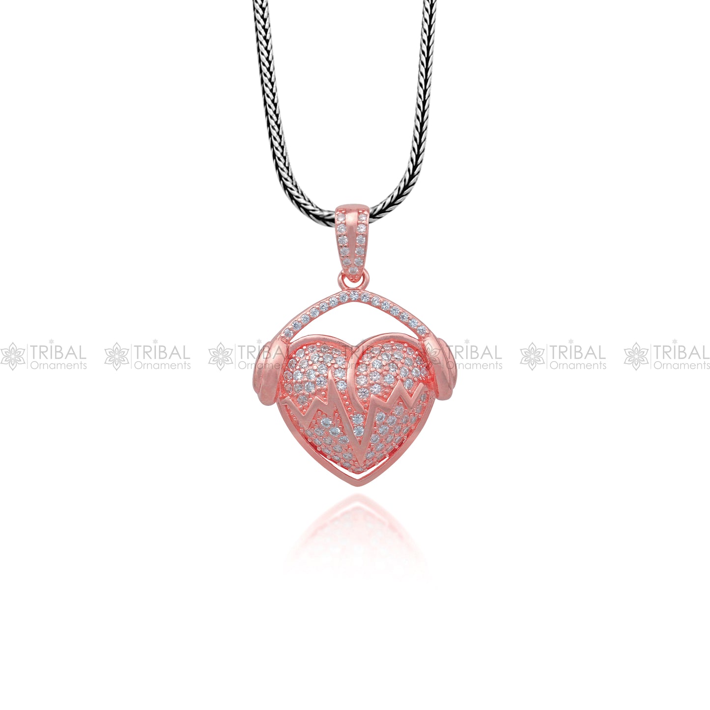 925 Sterling silver heart design rose gold polished pendant nsp950