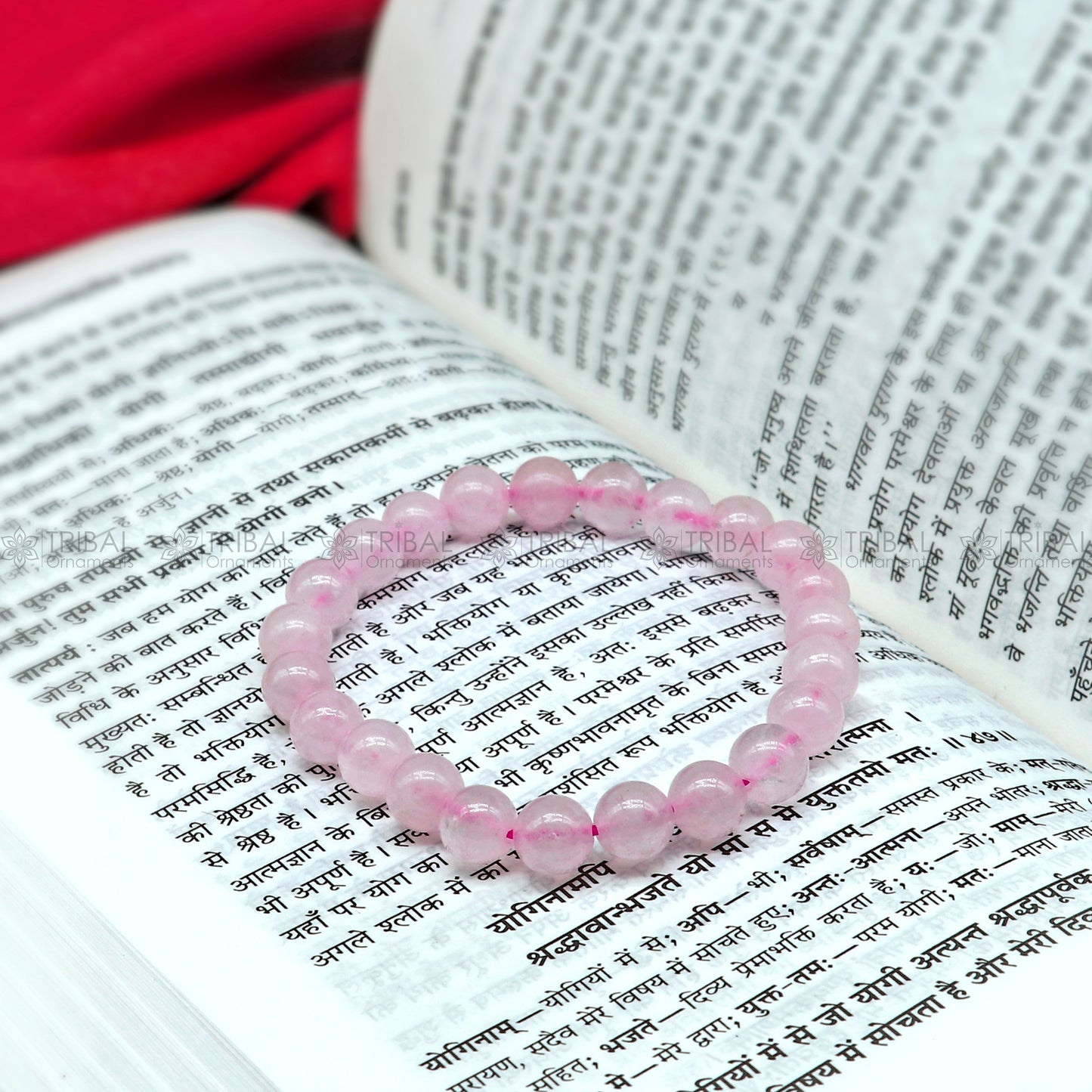 Rose Quartz Certified Healing Crystal Bracelet Infused with the gentle energy of Rose Quartz, this bracelet promotes unconditional love and compassion stnbr110 - TRIBAL ORNAMENTS