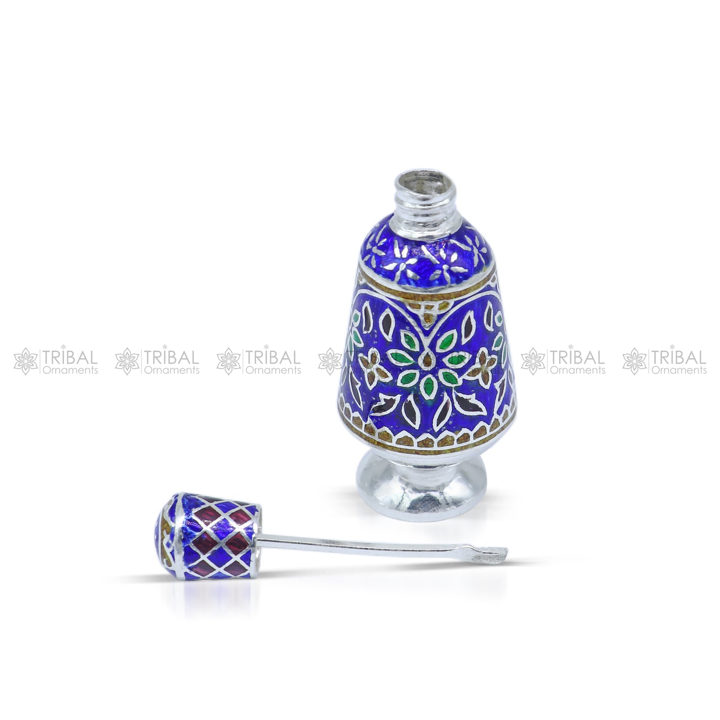925 Sterling silver handmade fabulous meenakari trinket box, container box, casket box, sindoor box, enamel work customized  box stb866 - TRIBAL ORNAMENTS