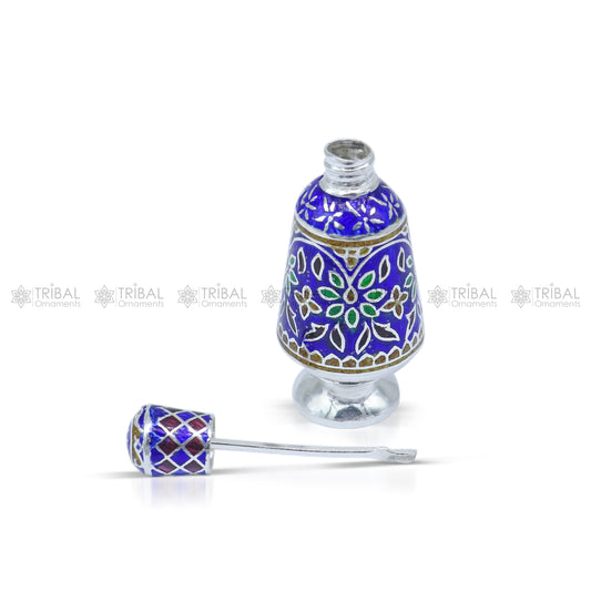 925 Sterling silver handmade fabulous meenakari trinket box, container box, casket box, sindoor box, enamel work customized  box stb866